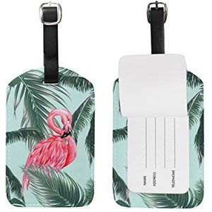 ALAZA Tropical Flamingo en palm bagage merk PU lederen tas dag reiskoffer ID identificatie-bagagesticker