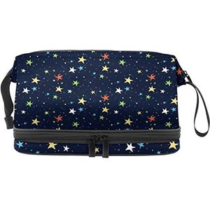 Multifunctionele opslag reizen cosmetische tas met handvat,Kleurrijke Little Starry Patroon Donkerblauw,Grote capaciteit Travel Cosmetische Tas, Meerkleurig, 27x15x14 cm/10.6x5.9x5.5 in