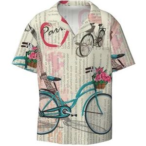 OdDdot Eiffeltoren fietsshirt voor heren, button-down shirt met korte mouwen, casual shirt voor heren, zomer, zakelijk, casual overhemd, Zwart, L