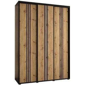 MEBLE KRYSPOL Davos 6 170 SlaapkamerKledingkast met drie schuifdeuren - moderne kledingkast, kledingroede en planken - 235,2x170x45 cm - Zwart Artisan Black