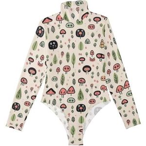 LI ZHI XIN Rompertjes met lange mouwen voor dames, eendelige jumpsuit met hoge hals, coltrui, turnpakje, top voor meisjes, dans, workout, fitness, bodysuit met dierencartoon, graffiti, Meerkleurig, S