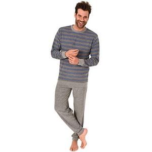 NORMANN WÄSCHEFABRIK Gezellige heren warme badstof pyjama pyjama set nachtkleding manchetten - perfect voor koude en koelere nachten, Grijs-melange, M-L
