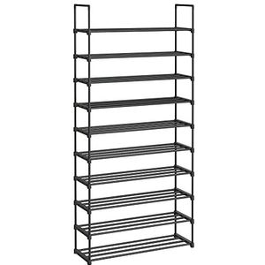 SONGMICS Shoe Rack with 10 Levels, Metal Shoe Storage for Up to 50 Pairs of Shoes, Shoe Planner for Living Room, Hallway and Dressing Room, 30 x 94 x 206 cm, Black LSA10BK