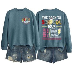 MLZHAN ABCD The Back To School Tour in Front Print Dames Sweatshirt De Terug Naar School Tour Bruh We Back The Back The Back Print Shirt (Blauw 2, M), Blauw 2, M