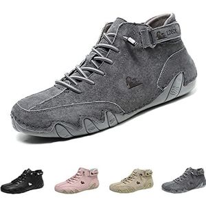 Italiaanse handgemaakte hoge laarzen met klittenband, Beck schoenen dames waterdichte, lichtgewicht antislip ademende dames outdoorschoenen, hoge chukka laarzen wandelschoenen (Color : Gray, Size :