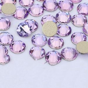 2088 DIY kristal nageldecoraties zonder hotfix, 8 grote en 8 kleine strass steentjes, platte achterkant, plaknagels voor nagelkunst, roze en violet, SS16-1440 stuks