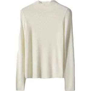 Wol Woon-werkverkeer Gebreide Trui Effen Mock Hals Lange Mouwen Basics Tops Herfst Winter Knitwear, Melk Wit, XL