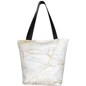 BeNtli Schoudertas, canvas draagtas grote tas vrouwen casual handtas herbruikbare boodschappentassen, wit en goud marmer, zoals afgebeeld, Eén maat