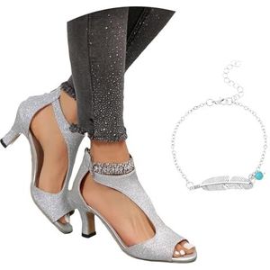 Bruidsglanzende Sandalen Met Pailletten Damessandalen Met Stiletto's En Rits Open Teen Sandalen Elegante Hoge Hakken Met Slingback Holle Avondschoenen for Feestjes(Silver,43 EU)