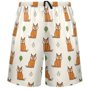 LI ZHI XIN Herenpyjamabroek, korte pyjamabroek, zomer casual shorts, elastische taille met trekkoord, rechte buis losse pasvorm met 2 zakken, S-XXL vos cartoonpatroon, Meerkleurig, S