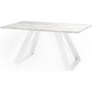 WFL GROUP Eettafel Colter wit in moderne stijl, rechthoekige tafel, uittrekbaar van 160 cm tot 260 cm, gepoedercoate witte metalen poten, 160 x 90 cm (betongrijs, 140 x 80 cm)