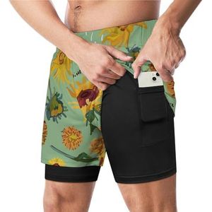 Zonnebloem Bloemen Grappige Zwembroek Met Compressie Liner & Pocket Voor Mannen Board Zwemmen Sport Shorts