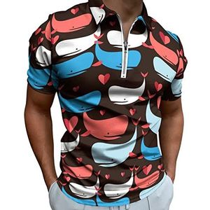 Kleurrijke Walvissen Half Zip-up Poloshirts Voor Mannen Slim Fit Korte Mouw T-shirt Sneldrogende Golf Tops Tees 4XL