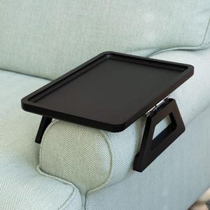 Sofa Arm Tray Table Clip-On, Stabiele en Draagbare Banktafel for eten, drinken en tv kijken, Ideale tafeloplossing for brede banken en kleine ruimtes (Color : Black)