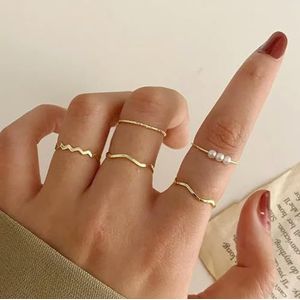 Vintage Koreaanse gouden zilveren kleur parel ringen Set sieraden voor meisjes vlinder holle hart Ring voor vrouwen -AR0054