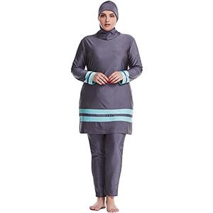 WOWDECOR Moslim badpakken voor dames, grote maten, volledig bedekkende burkini met afneembare hijab, Grijs, XL