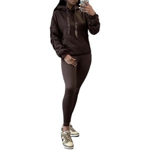 FAIRY TRENDZ Dames trui met ruches aan de mouwen hoodie dames lint oversized sweatshirt met capuchon casual trui top, Chocolade Bruin, 42-44