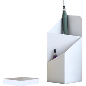 parapluhouder, Metalen parapluhouder met dubbele opbergorganisator for supermarkt thuis hotel kantoor verdikt materiaal en gescheiden chassis for suikerrietopslag(White)