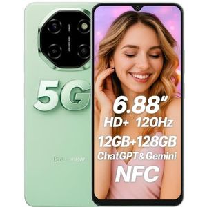 Blackview Shark 6 5G Smartphone met IA, 12 GB + 128 GB, display van 17,3 cm (6,88 inch) HD+ 120 Hz, 3 geïntegreerde AI-assistenten, camera 16 MP + 8 MP, Dual 5G Dual SIM, Android 15, gratis smartphone