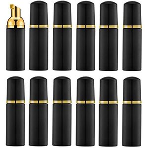 12 x lege reisschuimflessen voor vloeibare zeep, douchegel, shampoo voor wimperverlenging, BPA-vrij, zakformaat, 50 ml, Gouden en zwarte dop, 1.7 Ounce