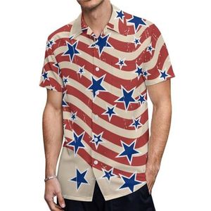 Amerikaanse patriottische sterren en strepen casual herenoverhemden korte mouw met zak zomer strand blouse top S