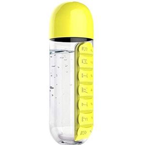 Macabolo 2-in-1 draagbare waterfles met pillendoos organizer 7 dagen plannerdoos reizen medicatie gevallen containers (600ml)