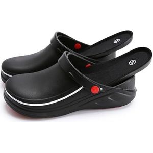 Oliebestendige koksschoenen, klompen voor dames en heren, antislip, keukenschoenen, tuinveiligheid, werkschoenen met comfortabele sportbinnenzool, Zwart, 41 EU