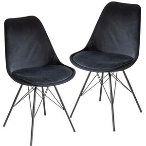 FineBuy Eetkamerstoel, fluweel, met zwarte poten, Scandinavisch design, gestoffeerde stoel met stoffen bekleding, stoelbekleding, set van 2