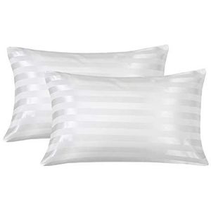 Damier Set van 2 satijnen kussenslopen 40 x 80 cm wit glad glanzend hoogwaardige zijdeachtige microvezel kussensloop beschermt haar en huid