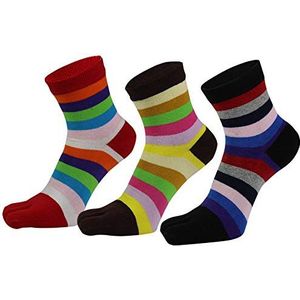 AIEOE 3 paar Dames Tenen Sokken Vijf Vinger Sokken Katoenen Kleurrijke Gestreepte Sokken Sport Toe Sokken