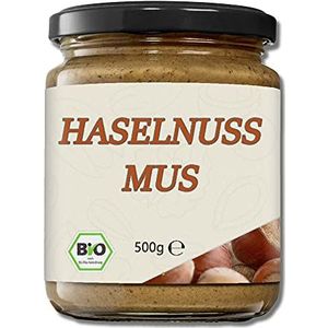 Mynatura Biologische hazelnoot, mus, hazelnoot, notenmoe, broodbeleg, muesli, bakken, veganistische mus, hazelnoot, in glas (1 x 500 g)