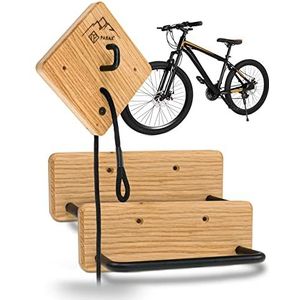 PARAX Fietsenrek - Muurbeugel voor fiets - Indoor Fietsenopslag - voor MTB, E-Bike, damesfiets, racefiets, gravel bike - tot 35 kg - gemaakt van hout - Premium