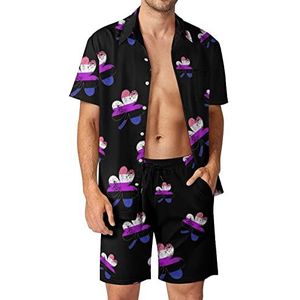 Genderfluid Shamrock Pride Flag Hawaiiaanse bijpassende set 2-delige outfits button-down shirts en shorts voor strandvakantie