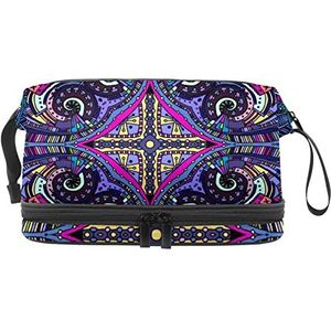 Grote capaciteit reizen cosmetische tas, Mandala paarse psychedelische uil, make-up tas, waterdichte make-up tas organisator, Meerkleurig, 27x15x14 cm/10.6x5.9x5.5 in