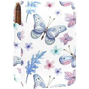 Elegante Bloemen Aquarel Lipgloss Houder Lipstick Case Draagbare Mini Lipstick Opbergdoos Reizen Lipstick Organizer Case met Spiegel voor Vrouwen, Meerkleurig, 9.5x2x7 cm/3.7x0.8x2.7 in