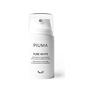 PIUMA Pure White Mint Professionele tandpasta om witter te maken, anti-oxidatiemiddel, beschermt glazuur en elimineert plaque, anticariës met fluoride, zero waste verpakking, 75 ml - Made in Italy