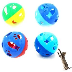 Kapmore 4 stuks interactief kattenbalspeelgoed met bellen: leuke lichtgewicht speelballen voor katachtige training en angstvermindering