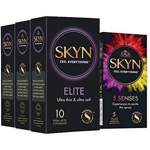 SKYN Elite & 5 Senses Condooms | Skynfeel Latexvrije Voor Mannen, Zeer Delicaat, Extra Dun & Zacht, Gevoelig, 53 mm Breed (30 + 5 Pak)
