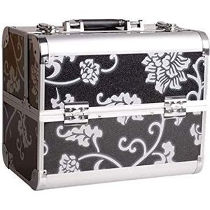 SMSOM Make-upbox, cosmeticabox, 4 trays voor sleutels, make-up, sieradenbox, opbergdoos (zwart) (kleur: B)