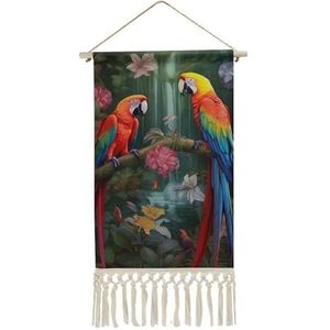 Dieren Kleurrijke Vogels Papegaai Muur Opknoping Met Kwastjes Katoen Linnen Schilderij Tapestry Voor Slaapkamer Woonkamer Decor