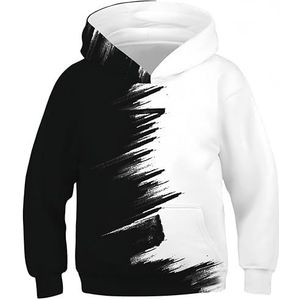 Ocean Plus Hoodie voor Jongens met Dierenprint Lange Mouw Sweatshirt met Capuchon voor Kinderen (S (Hoogte: 125-130cm), Zwart en wit)