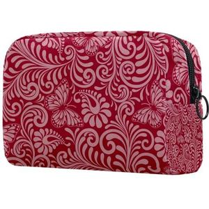 Make-up tas voor portemonnee draagbare cosmetische tas rits make-up zakje reizen toiletartikelen waszak voor vrouwen, rood bloemenpatroon, Multi kleuren 01, 18.5x7.5x13cm/7.3x3x5.1in