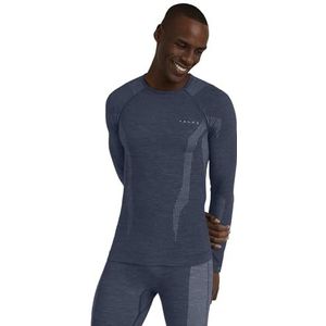 FALKE Heren Top van onderlaag Wool-Tech Round Neck M L/S SH Wol Functioneel material Sneldrogend 1 Stuk, Blauw (Capitain 6751), L