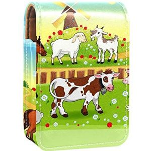 Farm Animal Design Lipgloss Houder Lipstick Case Draagbare Mini Lipstick Opbergdoos Reizen Lipstick Organizer Case met Spiegel voor Vrouwen, Meerkleurig, 9.5x2x7 cm/3.7x0.8x2.7 in