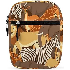 Afrikaanse Dieren Leeuw Olifant Giraffe Mini Crossbody Tas Unisex Anti-Diefstal Side Schoudertassen Reizen Kleine Messenger Bag