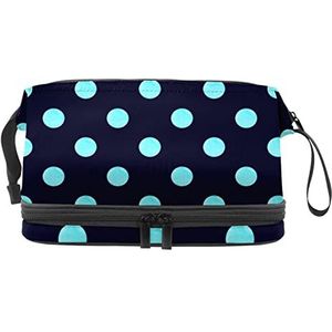 Grote capaciteit reizen cosmetische tas,Blauwe zwarte polka dot,Make-up tas,Waterdichte make-up tas organisator, Meerkleurig, 27x15x14 cm/10.6x5.9x5.5 in