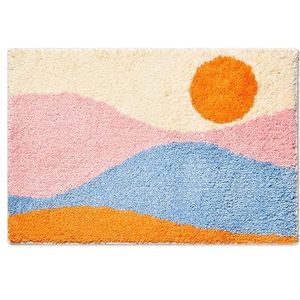 Feblilac Kleurrijke berg en zon badmat, roze oranje zachte badkamer tapijt, water absorberende antislip mat, machine wasbare matten voor badkamer
