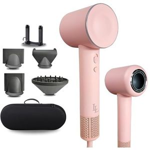 Largolash V6 Fohn met Diffuser, Perfect voor krullen Fohn, Ionische Haardroger, Haardroger 3 verschillende hitte standen en 2 windsnelheden, met 4 magnetische opzetstukken (Roze)