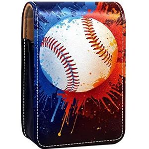 Lipgloss Houder Lipstick Case Draagbare Mini Lipstick Opbergdoos Reizen Lipstick Organizer Case met Spiegel voor Vrouwen Sport Baseball Art, Meerkleurig, 9.5x2x7 cm/3.7x0.8x2.7 in