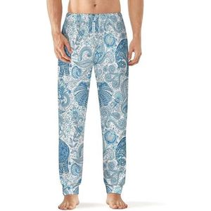 Blauwe Indiase olifant mannen slaap pyjama lounge broek rechte pasvorm slaap bodems zachte lange pyjama broek nachtkleding